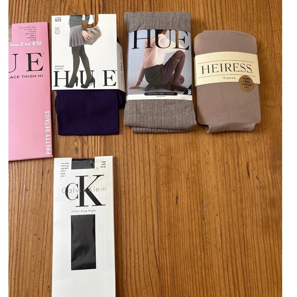 HUE Calvin Klein Heiress Tights Thigh Highs Bundle Women Multicolor Mixed SIZE 2